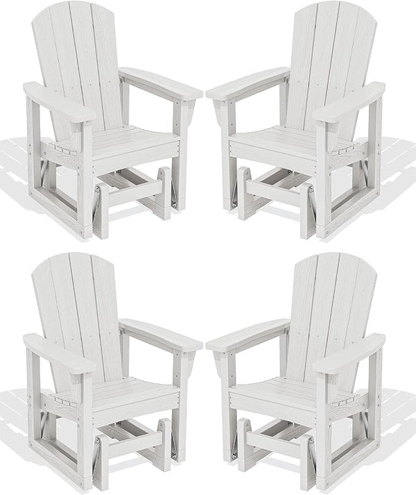 SERWALL Outdoor Glider Chair Set of 4, HDPE Wood-Like Patio Glider Rocker All-Weather Porch Glider for Outside, White - Photo 1