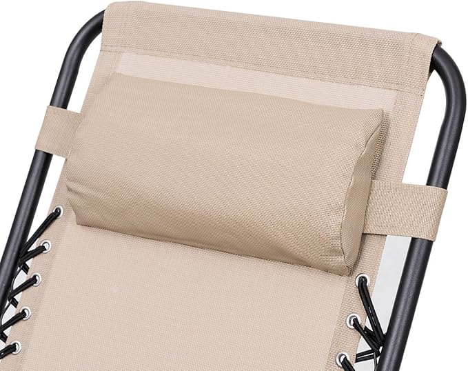 Giantex 3 PCS Zero Gravity Chair Patio Chaise Lounge Chairs Outdoor Yard Pool Recliner Folding Lounge Table Chair Set Backyard Lounge Chairs (Beige)