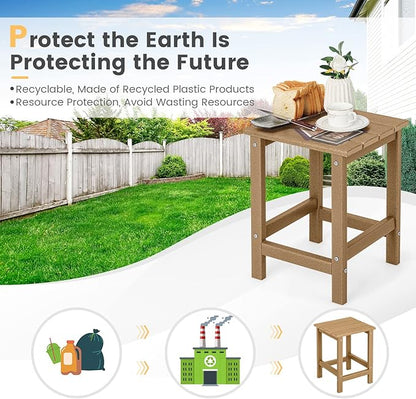 Tangkula Square Outdoor Side Table, Weather Resistant HDPE Adirondack Table, Outdoor Chairside End Tables for Lawn Garden Balcony, Easy Assembly, Patio Side Table, 14 x 14 x 18.5 Inch (2, Brown)