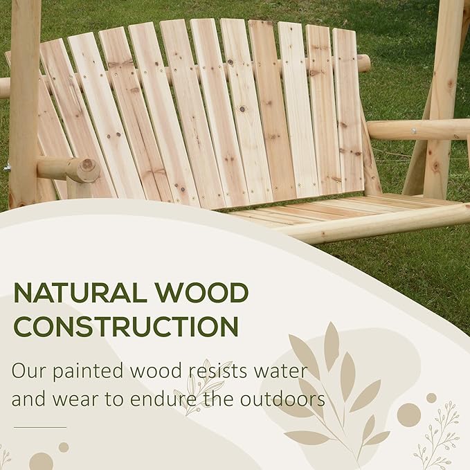 Outsunny 2-Seat Porch Swing with Stand, Wooden Patio Swing Chair Bench, for Garden, Poolside, Backyard, Natural