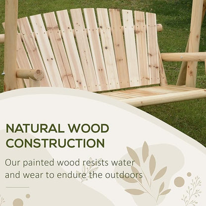 Outsunny 2-Seat Porch Swing with Stand, Wooden Patio Swing Chair Bench, for Garden, Poolside, Backyard, Natural