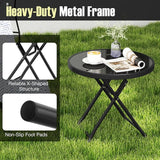 Tangkula Round Folding Side Table, 18 Inch Patio Coffee Table with Tempered Glass Tabletop and Metal Frame - Photo 6