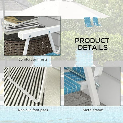 Outsunny Set of 2 Patio Folding Chairs, Classic Outdoor Camping Chairs, Portable Lawn Chair Set for Camping, Garden, Pool, Beach, Backyard with Armrests, Blue