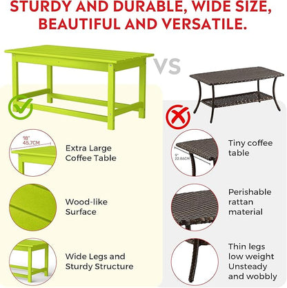 Costaelm Adirondack Conversation Table, HDPE Outdoor Drink Weather Resistant, Outdoor Patio Porch Accent Balcony Table for Pool, Seaside, Backyard, Lime