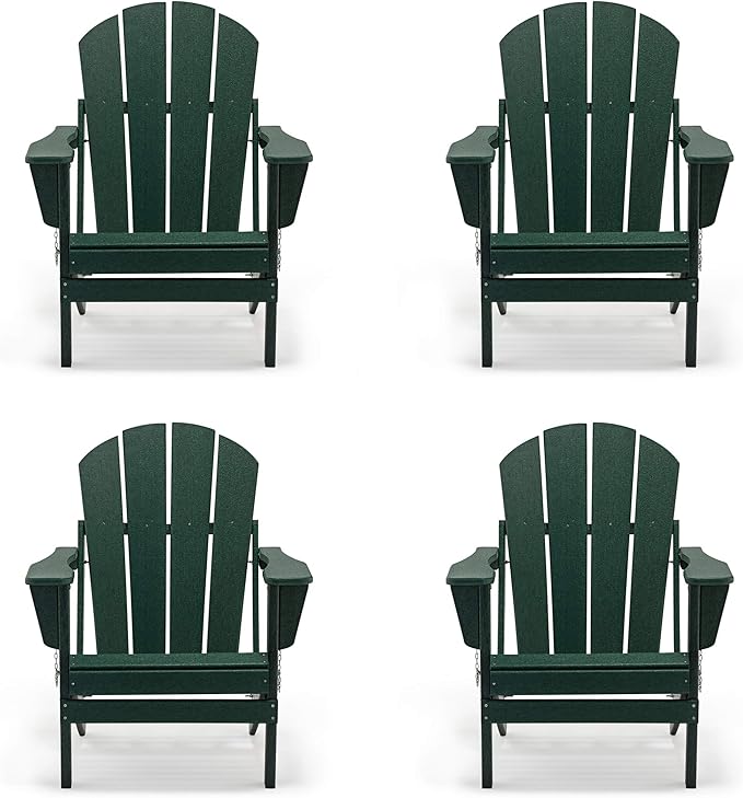 WO WESTIN OUTDOOR HDPE Laguna Outdoor Folding Poly Adirondack Chair (Set of 4), Dark Green
