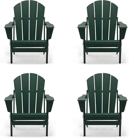WO WESTIN OUTDOOR HDPE Laguna Outdoor Folding Poly Adirondack Chair (Set of 4), Dark Green