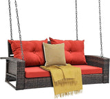DWVO Hanging Porch Swing Chair Outdoor Wicker Rattan Patio Swing Lounge 2 Seats Cushions Capacity 530lbs for Balcony - Photo 2