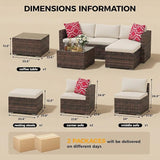 5-Piece Patio Sectional Sofa Set, All-Weather Brown PE Rattan Outdoor Conversation Furniture with Neutral-Tone Cushions - Photo 2