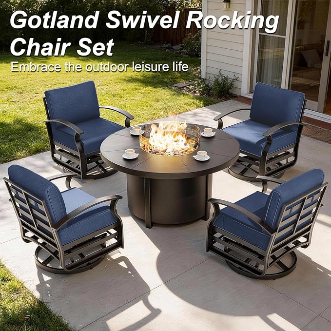 Gotland Outdoor Furniture, Metal Outdoor Swivel Chair with 5.1’’ High-Resilience Seat Cushions 6.2’’ Thick Back Pillow - Photo 5