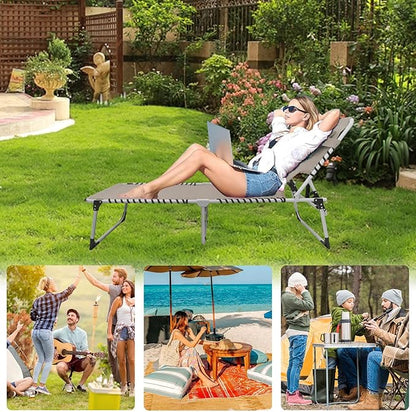 Sun Tanning Chair with Face Hole 5-Position Folding Lounge Chair Outdoor with Portable Beach Table for Poolside Sunbathing Camping Lawn Backyard