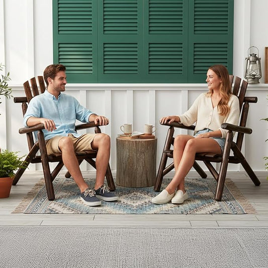 VINGLI Adirondack Chairs Set of 2, Solid Wood Adirondack Chair Fire Pit Chairs, Heavy Duty Backyard Seating Armchair Deck Garden Lawn (Carbonized, 2 PCS)