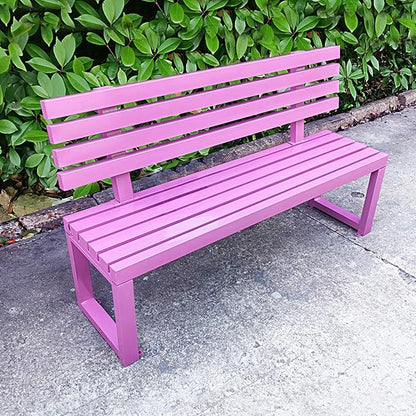 Outdoor Patio Benches, Garden Metal Bench with Backrest, for Front Porch, Yard, Patio, Entryway, Park, 500kg/1100lbs Load Bearing(Pink,150cm/59in)