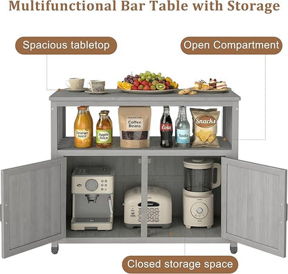 Mederlo Wooden Patio Bar Table Set with Storage, Buffet Cabinet Sideboard for Outdoor and Indoor