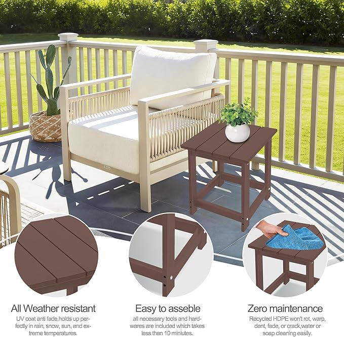 LZRS Adirondack Square Outdoor Side Table for Patio, Pool Composite Patio Table, HDPE End Tables for Backyard, Pool - Photo 5