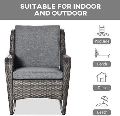 Outsunny Outdoor Wicker Rocking Chair with Wide Seat, Thick Cushions, Rattan Rocker with Steel Frame, High Weight Capacity for Patio, Garden, Backyard, Dark Gray