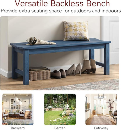 Stoog Backless Outdoor Bench, 2-Person Patio Benches for Outdoors, Weatherproof Garden Bench, Never Rot or Fade, for Enterway, Backyard, Porch and Park, Blue