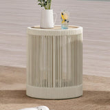 CHITA Outdoor Boho Wicker Side Table with Adjustable Foot Leveler and Acacia Wood Top, 16 Inch Patio Rattan End Table - Photo 1