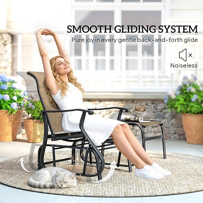 Outsunny Outdoor Glider Chair with Ottoman, Patio Glider Set with 24.4" High Back, 22" Wide Seat - Photo 4