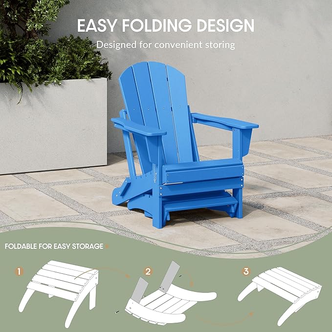 WestinTrends Outdoor Patio Adirondack Ottoman Foot Rest, All Weather Poly Lumber Foot Stool for Adirondack Chair, Widely Used for Outside Porch Pool Lawn Backyard, Pacific Blue