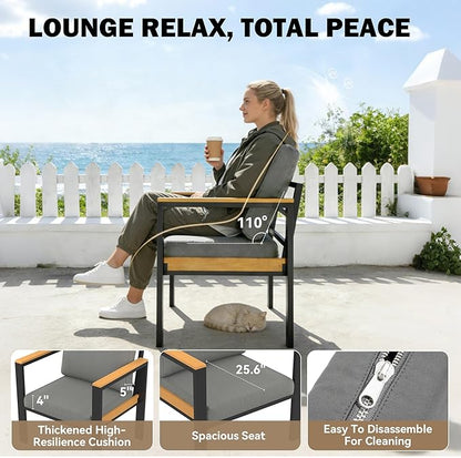 HOMREST Outdoor Couch Aluminum Patio Furniture Sofa, Loveseat and Ottoman, All-Weather Metal Outdoor Patio Furniture with Cushions, (Dark Grey)