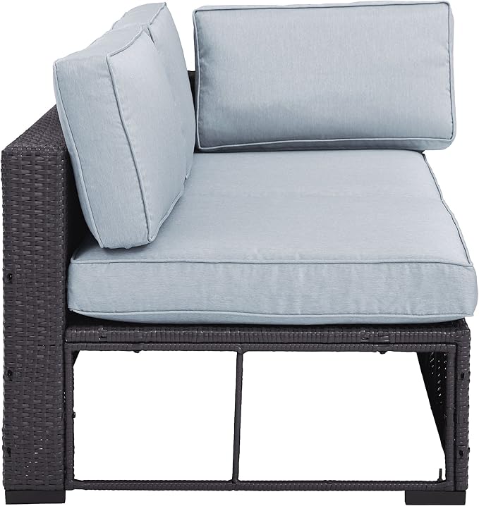 Crosley Furniture Biscayne Outdoor Sectional Loveseat, 2-Person Wicker Patio Couch for Deck, Backyard, Brown with Mist Cushions