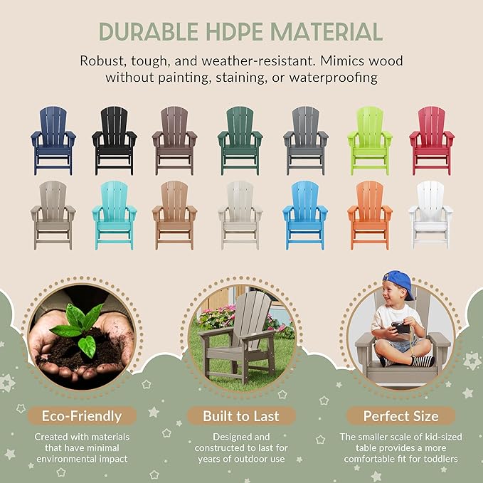 WestinTrends Malibu Kids Outdoor Adirondack Plastic Patio Chair (Set of 2), Weathered Wood