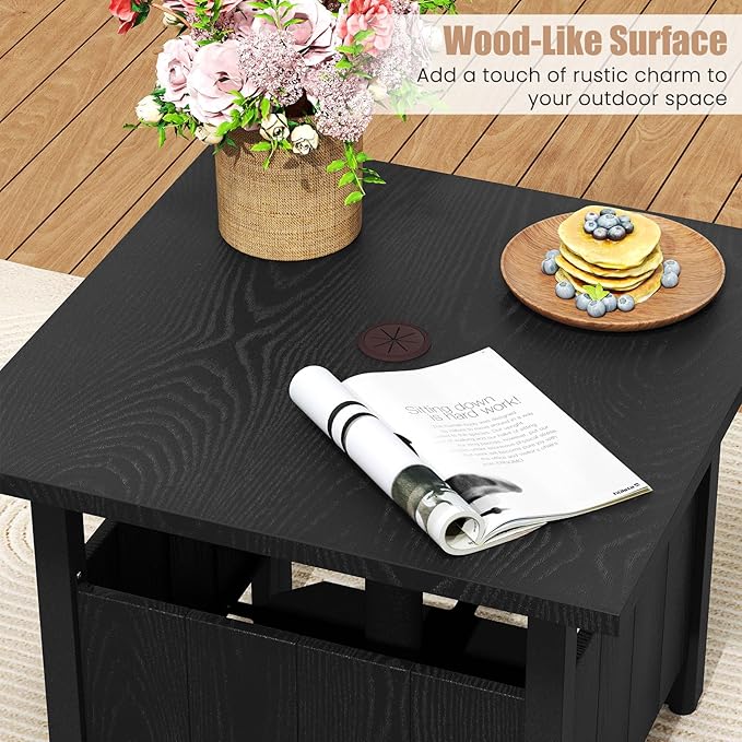 Tangkula Outdoor Table with Hole, Patio Umbrella Table with 2 Sand Bags, 1.89" Umbrella Hole, Metal Frame, Outdoor Side Table for Garden, Deck and Poolside