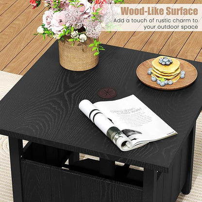 Tangkula Outdoor Table with Hole, Patio Umbrella Table with 2 Sand Bags, 1.89" Umbrella Hole, Metal Frame, Outdoor Side Table for Garden, Deck and Poolside