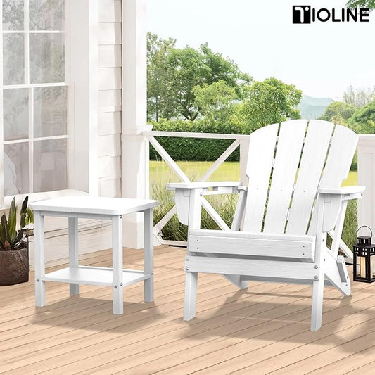 Patio Side Table, Outdoor HDPE Adirondack End Table for Patio, Backyard,Outdoor Side Table for Garden, Pool, Lawn,White