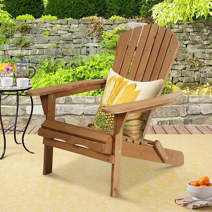 Folding Adirondack Chair Outdoor Patio Chairs Weather Resistant Lounger Chair Lawn Chair with Arms Wooden Accent Furniture for Patio Deck Garden Backyard Deck 1 Pieces Natural