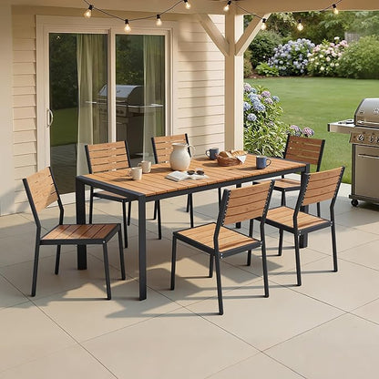 Crestlive Products Outdoor Dining Table for 6, 71in Aluminum Patio Table with Umbrella Hole Weather-Resistant Rectangle Outside Table for Garden Backyard Indoor, Brown