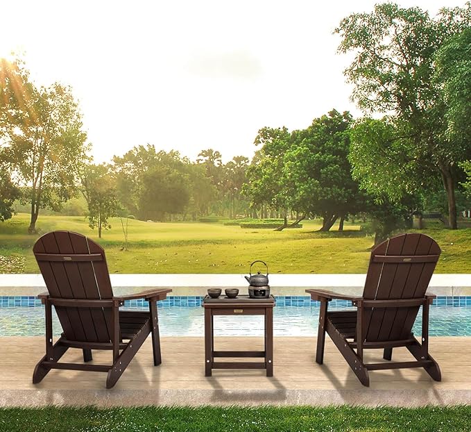 Adirondack Chairs Set of 4, All Weather Resistant Plastic Chairs with Cup Holder, 5 Easy Steps to Install, Outdoor Chairs for Patio, Garden, Backyard Deck, Lawn, Fire Pit - Brown