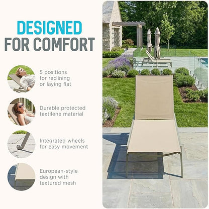 Ostrich Princeton Chaise Lounge Reading Tanning Lawn Chair, Outdoor Furniture for Pool, Beach, Patio, Backyard, and Deck, Tan/Taupe, 2 Pack