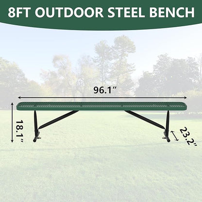 8FT Outdoor Bench, Metal Park Bench for Sitting Area Convert a Bench Heavy-Duty School Benches Commercial Rectangular Bench for Patio Porch Backyard Sports Church Locker Room Shopping Centers