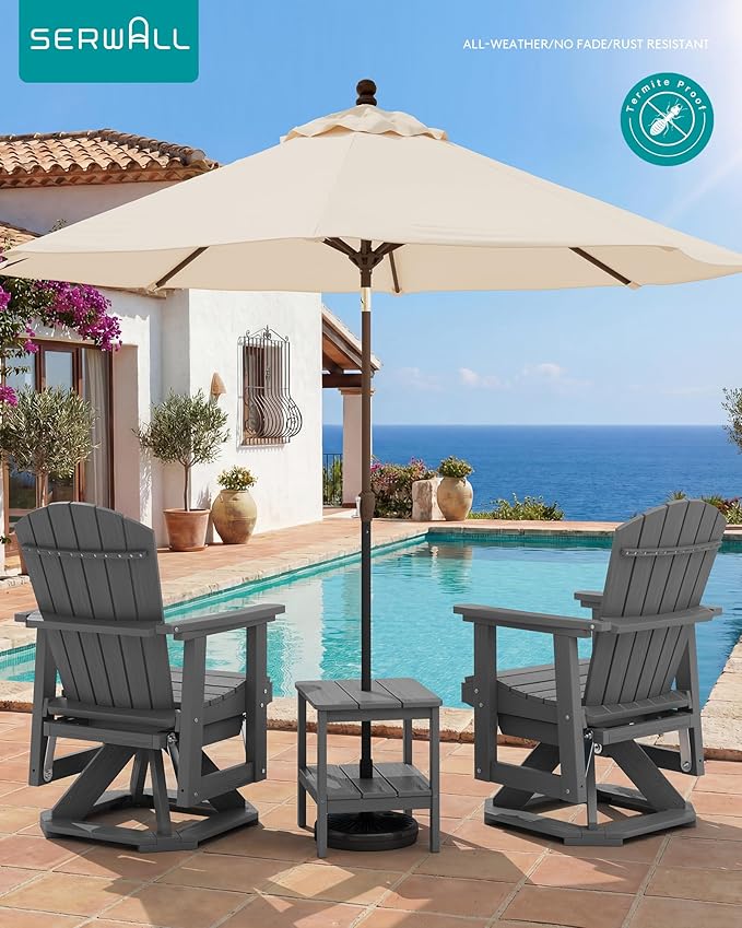 SERWALL Adirondack Swivel Glider Chair, HDPE Glider Rocking Chair for Outdoor, All-Weather Glider Chair for Porch - Photo 2