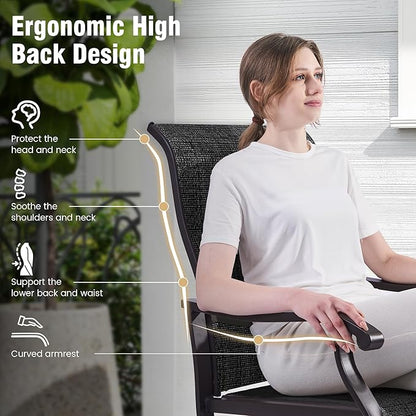 Amopatio Patio Swivel Chairs Set of 2, Outdoor Swivel Rocker Dining Chairs with All Weather Textilene High Back & Metal Frame, for Backyard Deck Lawn Garden, Dark Grey