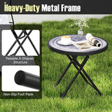 Tangkula Round Folding Side Table, 18 Inch Patio Coffee Table with Tempered Glass Tabletop and Metal Frame - Photo 6