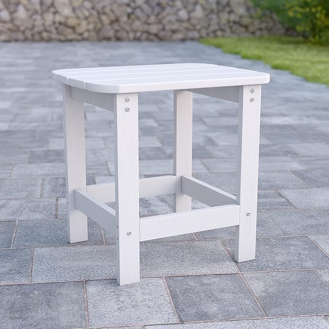 Flash Furniture Charlestown Tiered Commercial Poly Resin Adirondack Side Table - White - All-Weather - Indoor/Outdoor