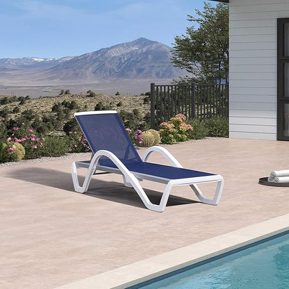 PURPLE LEAF Patio Chaise Lounge Chair Outdoor Plastic Textilene Sun Bathing Recliner Tanning Pool Lounger with 6 Adjustable Position for Outside Beach in-Pool Lawn Poolside, Navy Blue