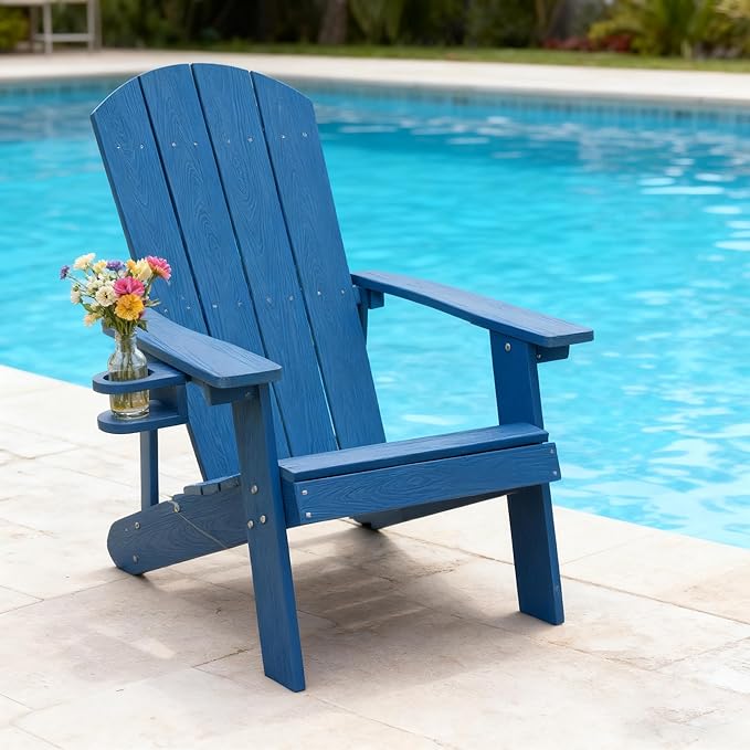 Outdoor Adirondack Chair, Weather-Resistant HIPS Patio Lounge Chair, 1Pcs Fixed Seating for Porch, Garden, Deck, Backyard