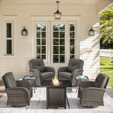 7 Pieces Patio Furniture with Fire Pit-High Back Swivel Patio Chairs Set of 4 with Outdoor Side Table Outdoor Patio - Photo 1