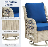 GAOMON 3 Piece Outdoor Patio Set, Wicker Rocking Bistro Set with 2 Swivel Chairs & Tempered Glass Top Table - Photo 7