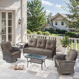 5 Pieces Wicker Patio Furniture Set-Outdoor Swivel Rocker Patio Chairs Patio Sofa Set with Tempered Glass Top Outdoor - Photo 1