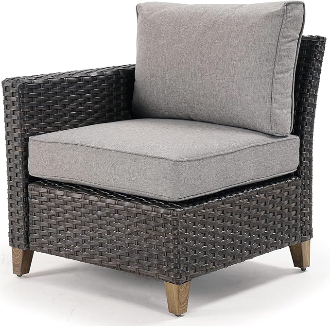 Grand patio Outdoor Furniture, Patio Wicker Sectional Sofa Modular Furniture Set Single Sofa Chair with Thick Cushions and Frame for Deck Porch Poolside Garden
