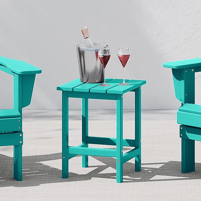 Costaelm 4-Piece Set Outdoor/Patio Poly Adirondack Chairs with a Coffee and a Side Table (2 Seater), Turquoise