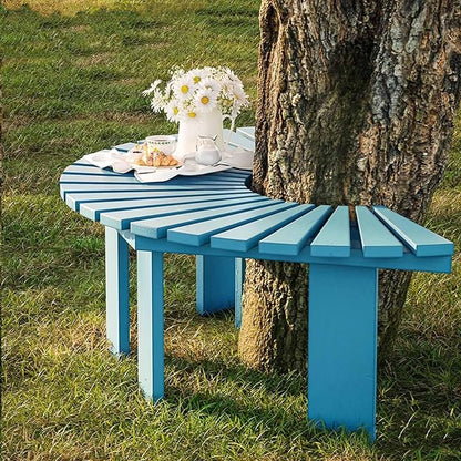 Wooden wrap Around Tree Bench Weatherproof，Semi Circle Garden Bench，Curved Outdoor Bench，for Garden, Park，Patio ，Outside，Plant(Blue,Semicircle)