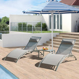 Domi Pool Lounge Chairs Set of 3, Adjustable Aluminum Outdoor Chaise Lounge Chairs with Metal Side Table - Photo 9