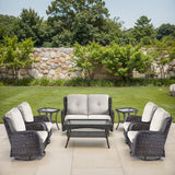 Patio Loveseat Glider Set, Resin Wicker Loveseat Glider with 4 Swivel Patio Chiars Coffee Table 2 Side Table, 8 Piece - Photo 1