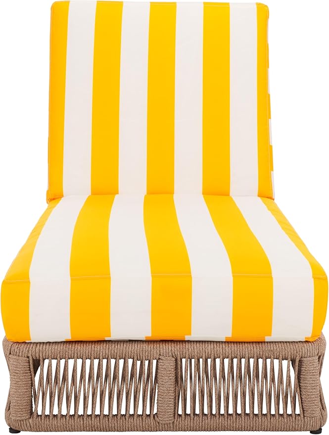 SAFAVIEH Outdoor Collection Gillian Heather Tan & Yellow Stripe Chaise Lounge Chair (Fully Assembled) - Photo 1
