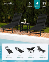 SERWALL Outdoor Chaise Lounge Set of 8, HDPE Pool Lounge Chairs with 5-Position Adjustable Backrest - Photo 9